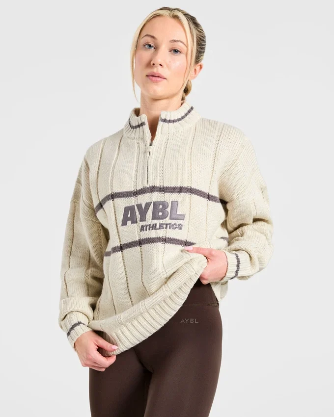 Athletics Oversized stickad tröja med 1/4 dragkedja