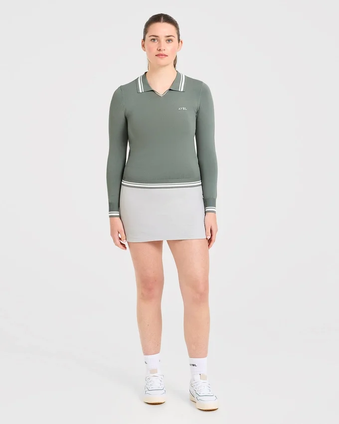 Klassisk stickad långärmad polotröja