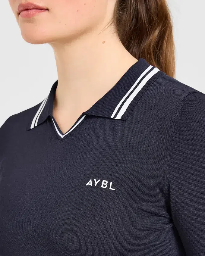 Klassisk stickad långärmad polotröja