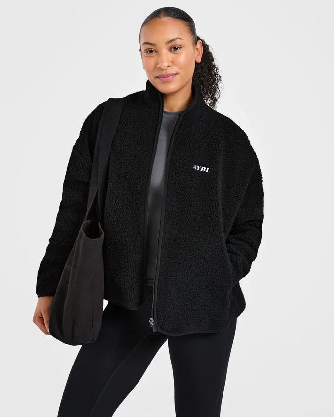 Oversized fleecejacka med dragkedja
