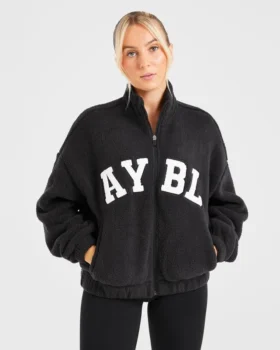 Varsity Oversized fleecejacka med dragkedja