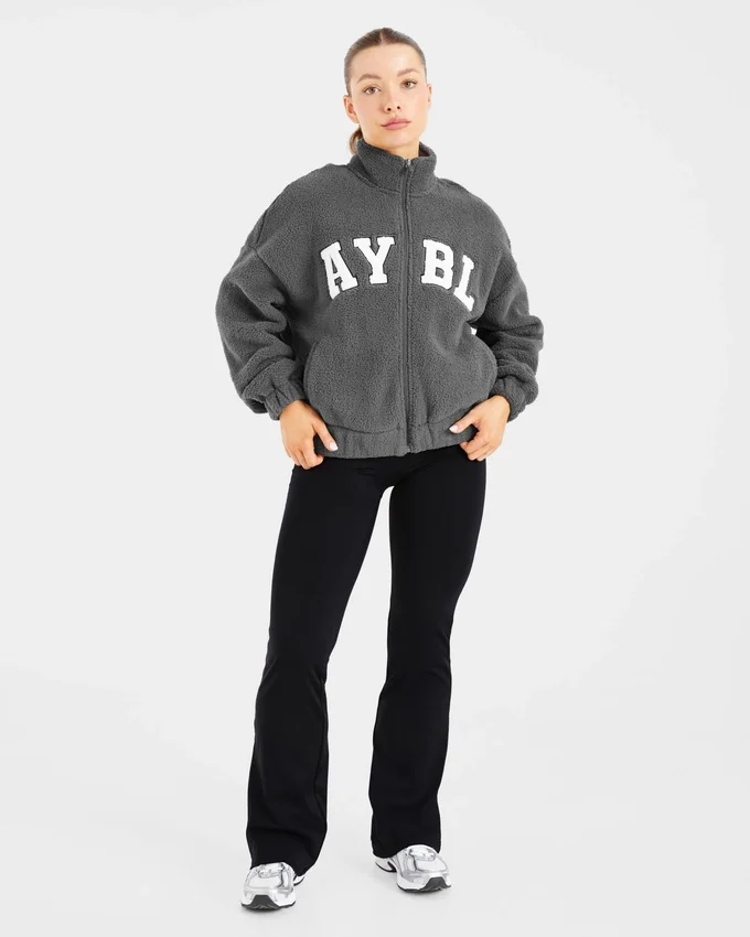 Varsity Oversized fleecejacka med dragkedja